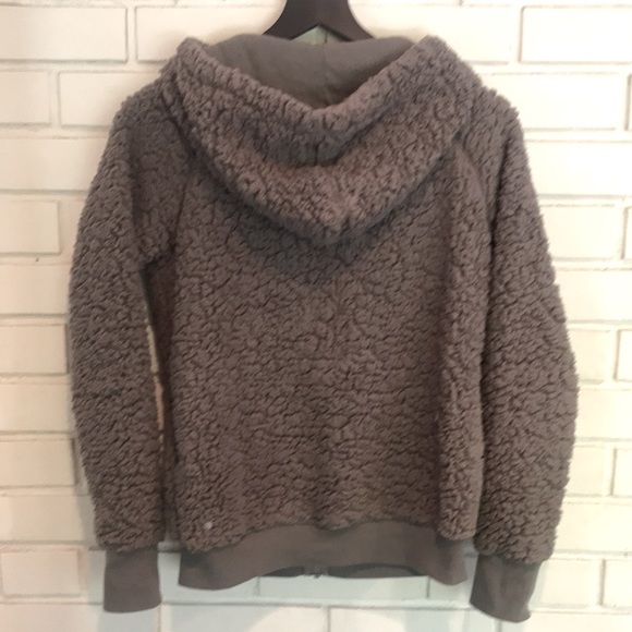 Z by Zella Bomber Fleece Hooded Sherpa Gray Jacket Size Medium - Picture 2 of 13